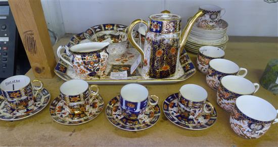 Royal Crown Derby Imari pattern 383 part tea and coffee set with matching tray, various dates (faults) & set Crescent tea plates